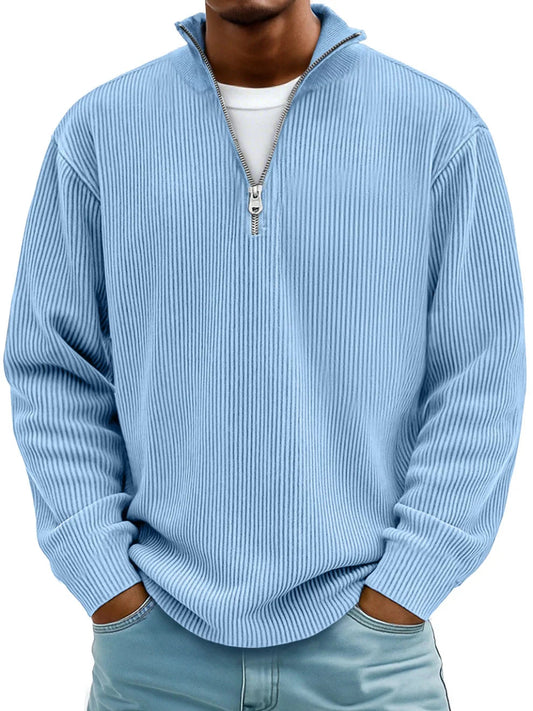 MAXIME | Pull Col Zippé Côtelé Marc