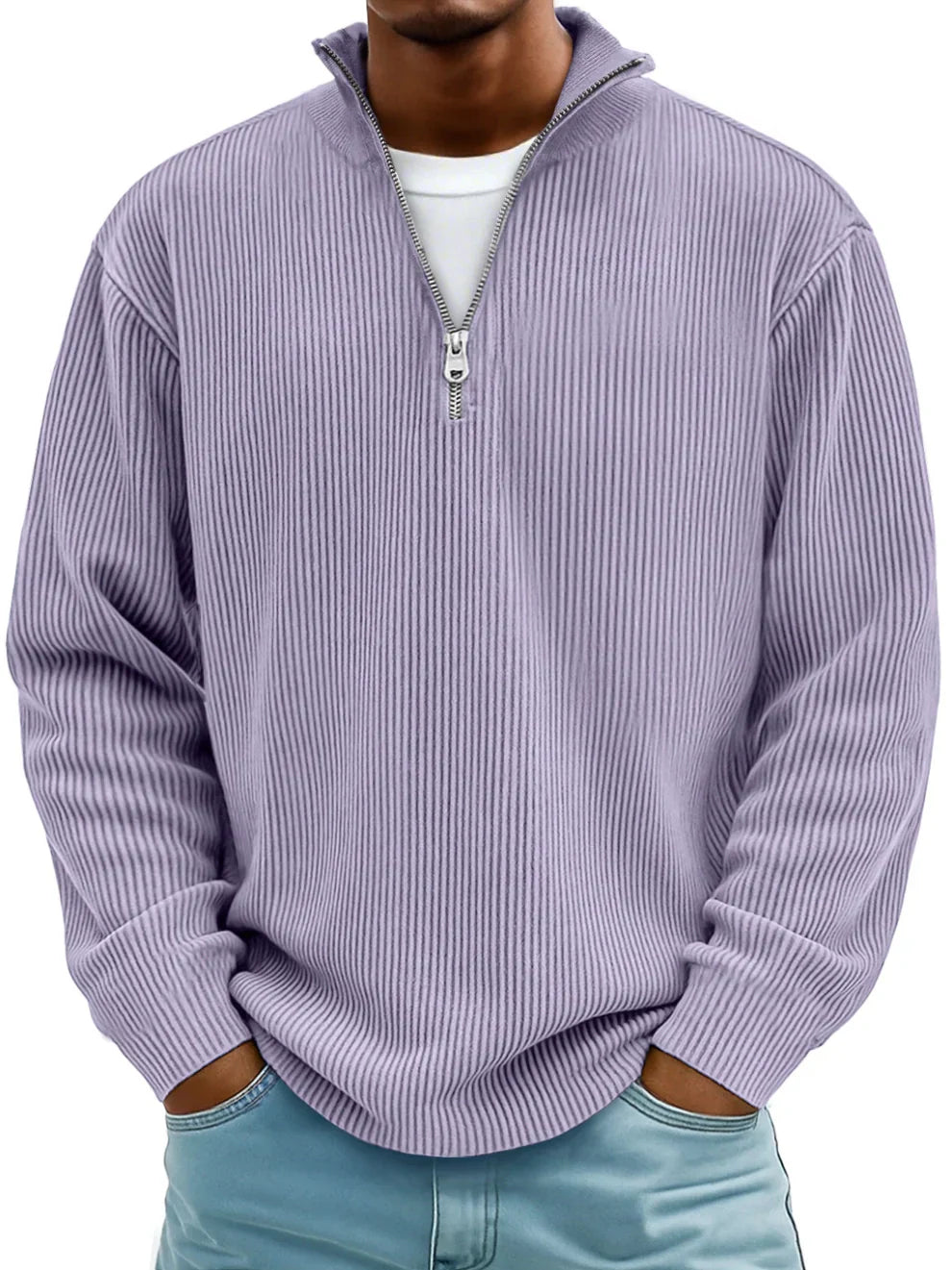 MAXIME | Pull Col Zippé Côtelé Marc