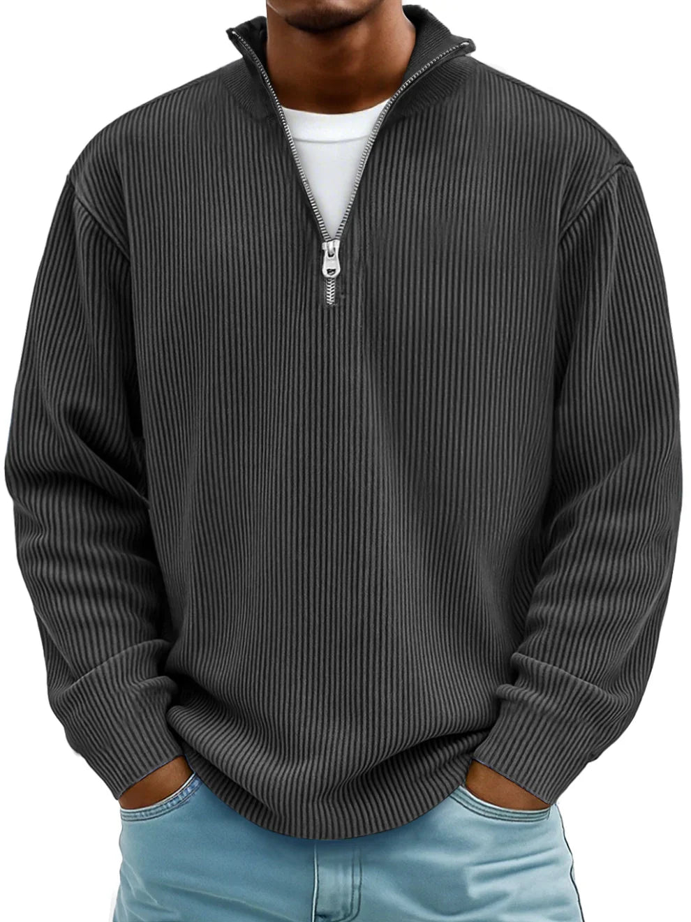 MAXIME | Pull Col Zippé Côtelé Marc