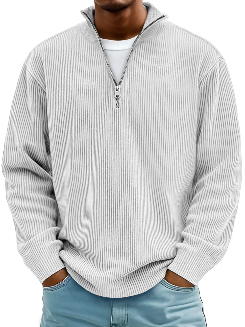 MAXIME | Pull Col Zippé Côtelé Marc