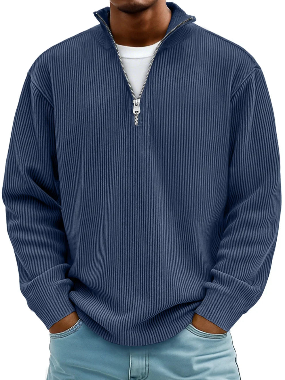 MAXIME | Pull Col Zippé Côtelé Marc