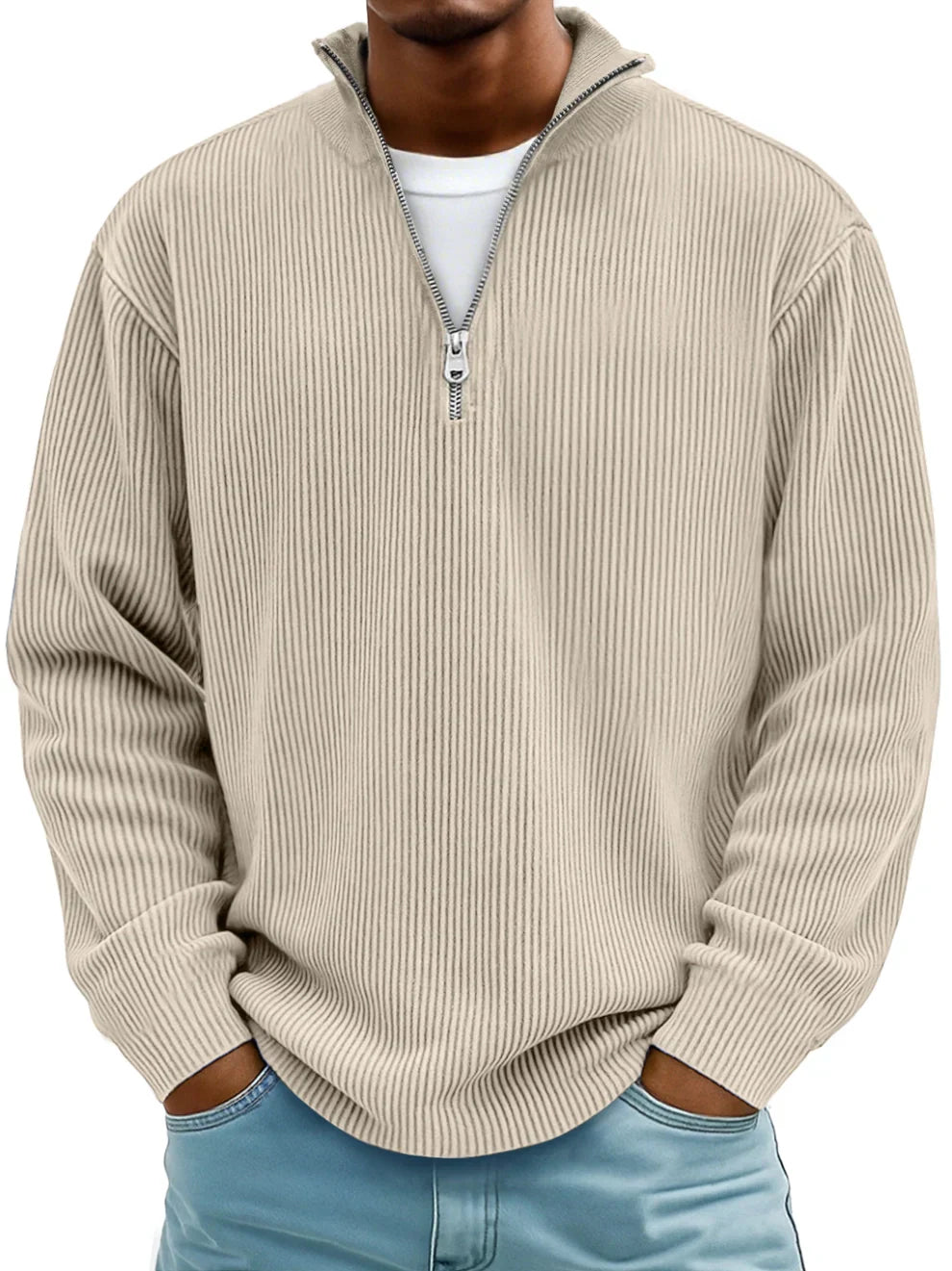 MAXIME | Pull Col Zippé Côtelé Marc