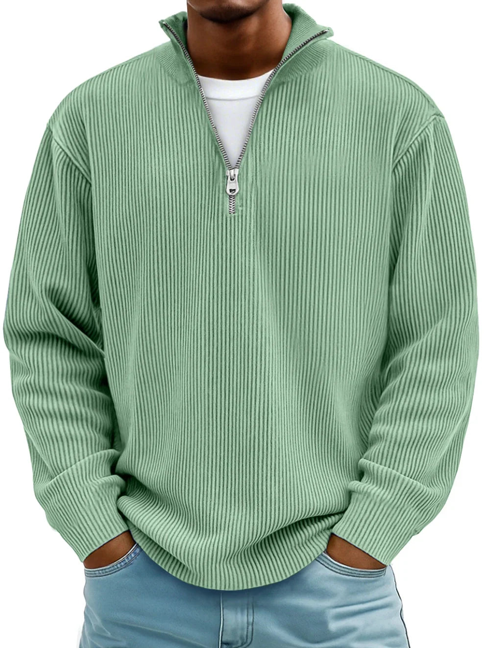 MAXIME | Pull Col Zippé Côtelé Marc