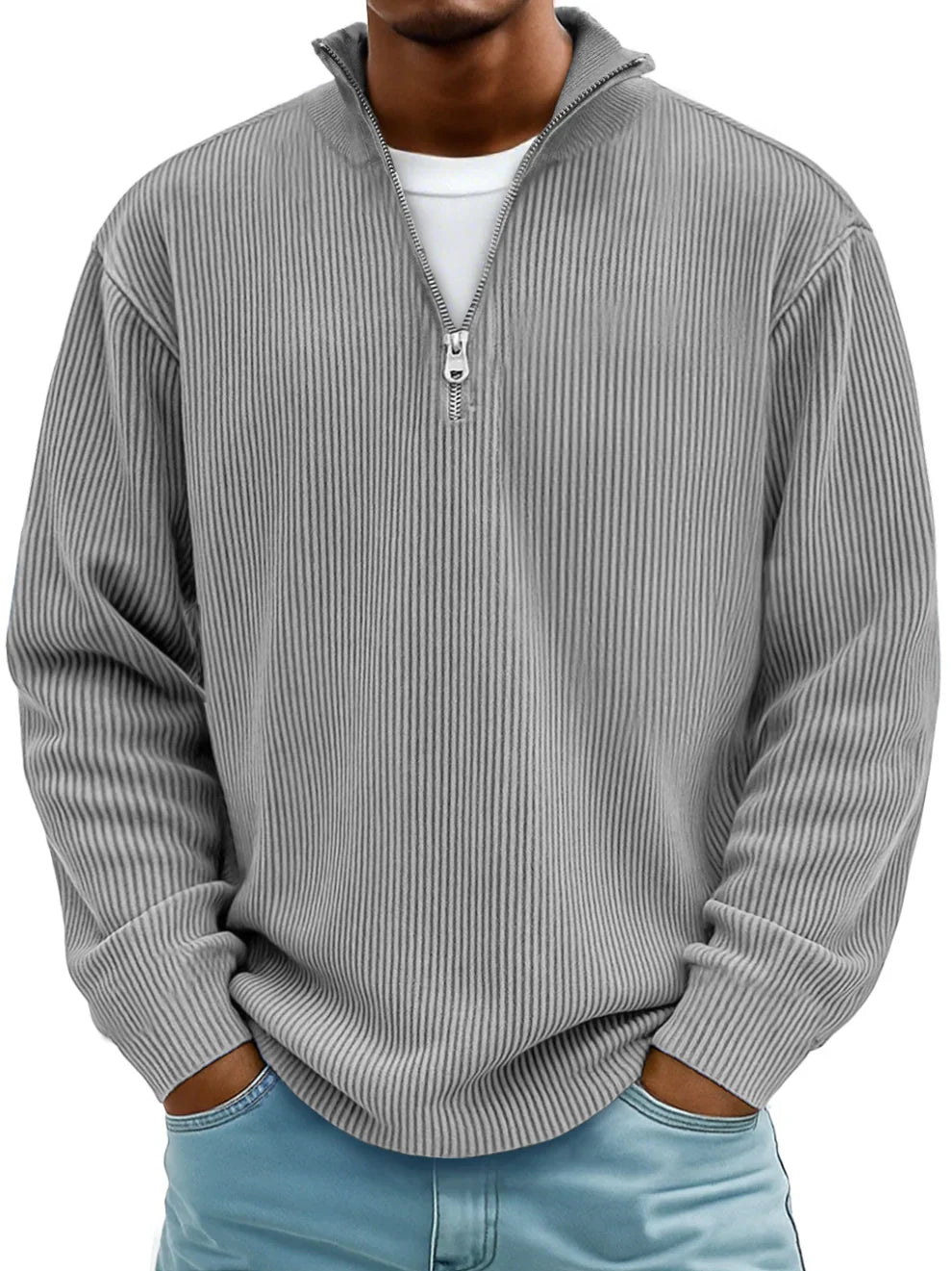 MAXIME | Pull Col Zippé Côtelé Marc