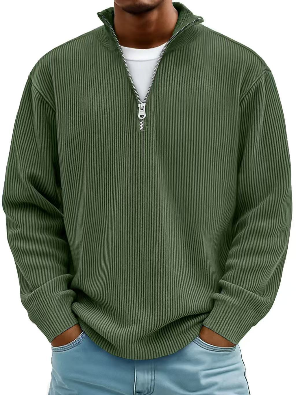 MAXIME | Pull Col Zippé Côtelé Marc