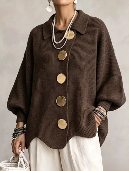 Isabelle | Cardigan Oversize à Col avec Gros Boutons Métalliques