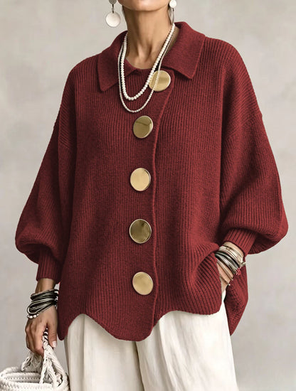 Isabelle | Cardigan Oversize à Col avec Gros Boutons Métalliques