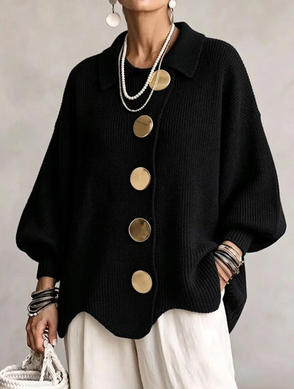 Isabelle | Cardigan Oversize à Col avec Gros Boutons Métalliques