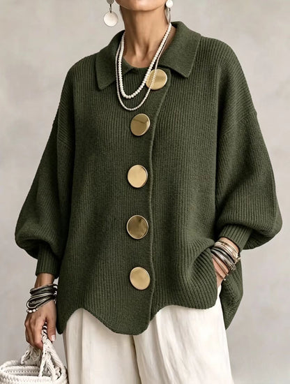 Isabelle | Cardigan Oversize à Col avec Gros Boutons Métalliques