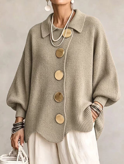 Isabelle | Cardigan Oversize à Col avec Gros Boutons Métalliques