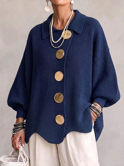 Isabelle | Cardigan Oversize à Col avec Gros Boutons Métalliques